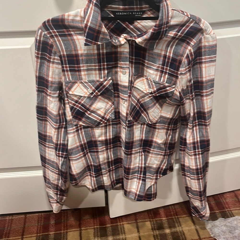 Veronica beard cotton plaid shirt